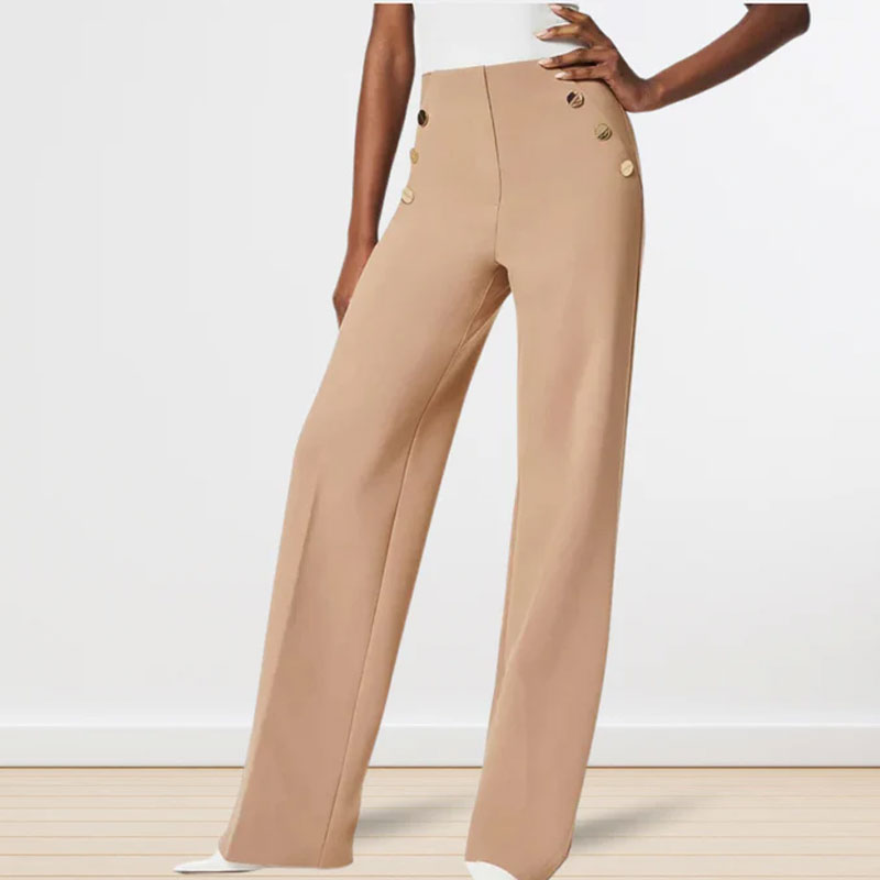 đ„Sista dagen 49% RABATTđ„Hög Elastisk Knapp Med Breda Ben Slimbyxor Leggings/High Elastic Button Wide Leg Slim Pants Leggings