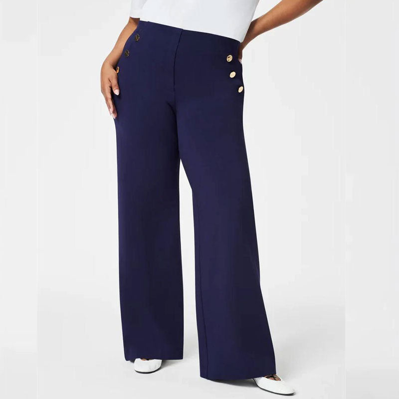 đ„Sista dagen 49% RABATTđ„Hög Elastisk Knapp Med Breda Ben Slimbyxor Leggings/High Elastic Button Wide Leg Slim Pants Leggings