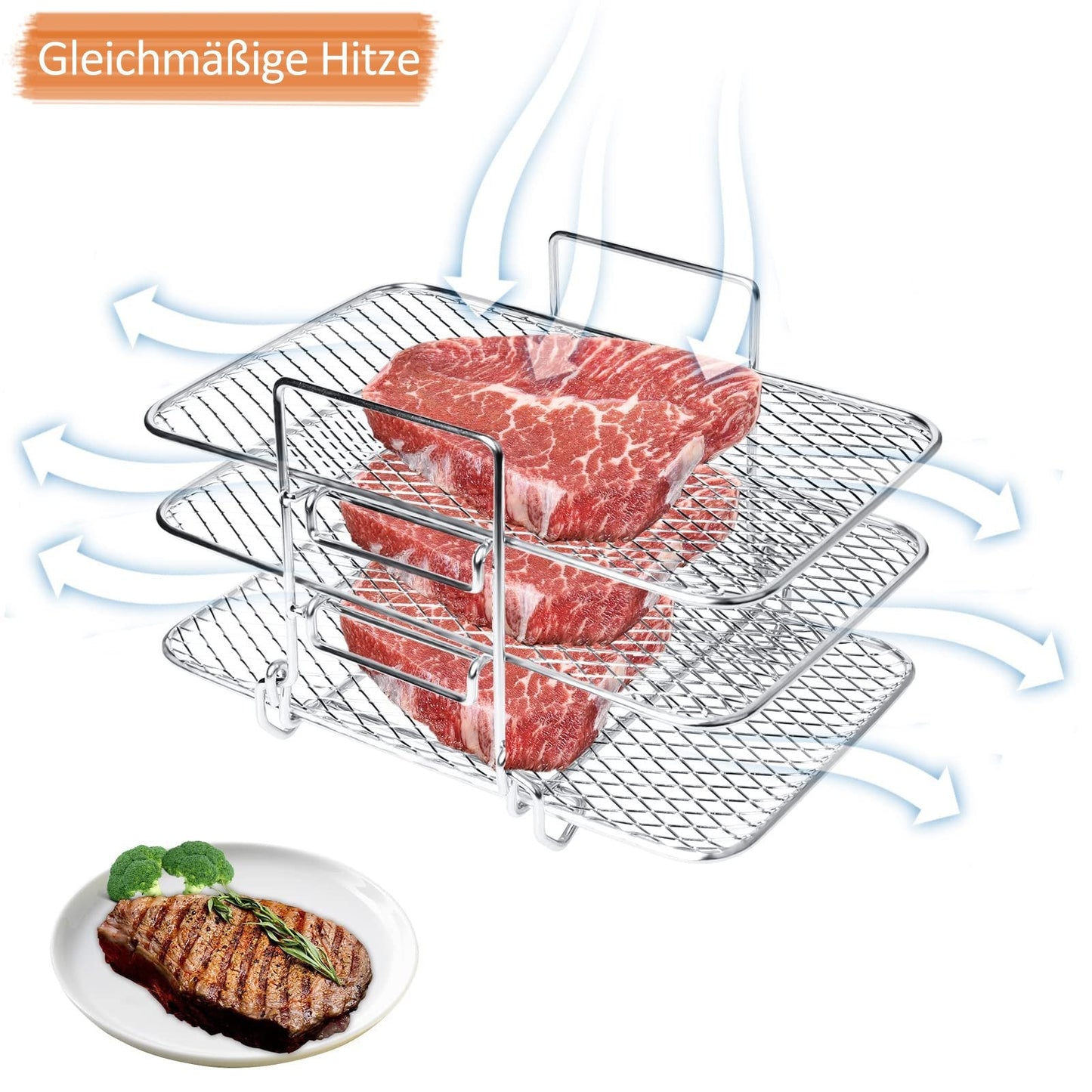 đ„Superdeal! 37% Rabatt! â LuftfritösstĂ€ll i Rostfritt StĂ„l â Flerskiktsgrill för Toast, Kött & Grönsaker (304-kvalitet)