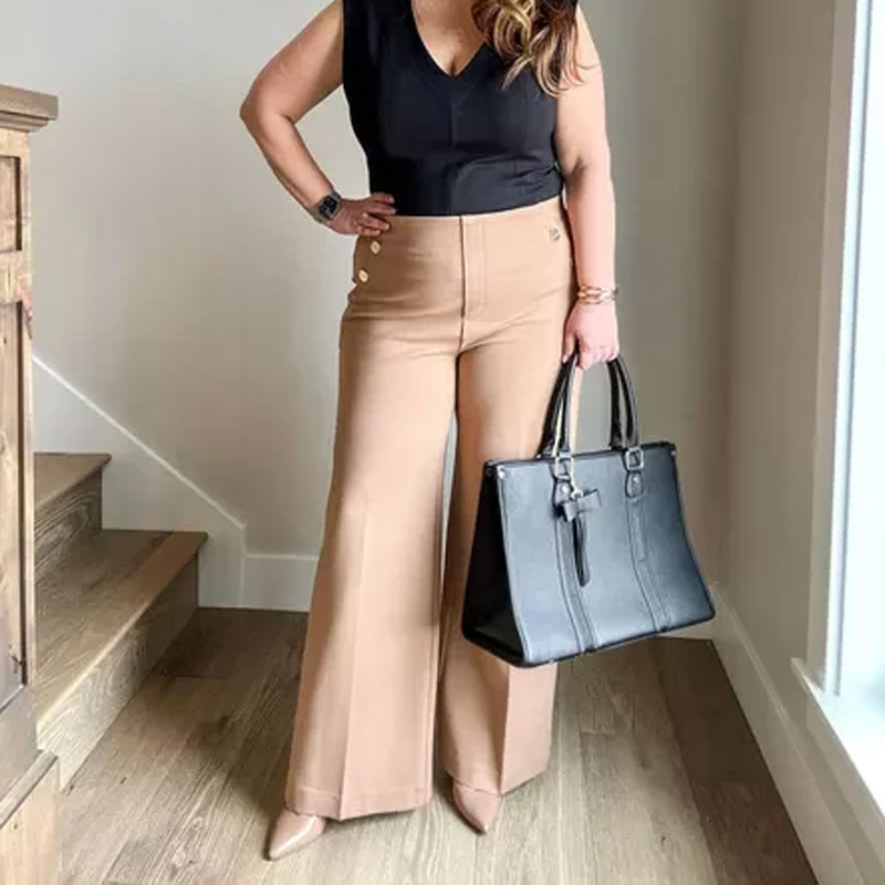 đ„Sista dagen 49% RABATTđ„Hög Elastisk Knapp Med Breda Ben Slimbyxor Leggings/High Elastic Button Wide Leg Slim Pants Leggings