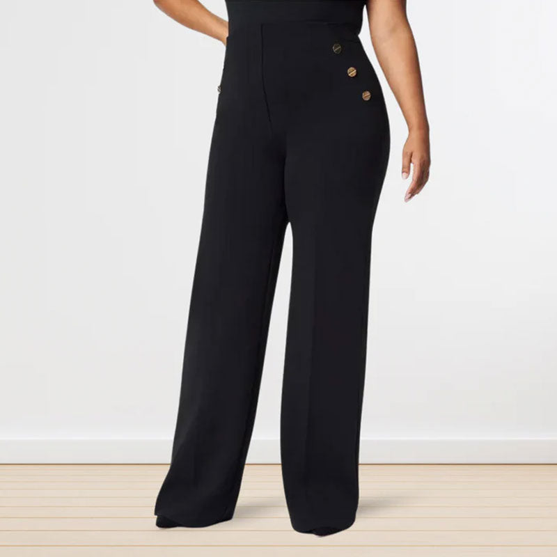 đ„Sista dagen 49% RABATTđ„Hög Elastisk Knapp Med Breda Ben Slimbyxor Leggings/High Elastic Button Wide Leg Slim Pants Leggings