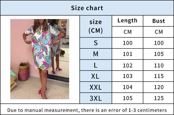 đ„Sista dagen 49% RABATTđ„FĂ€rgglad Tryckt V-Ringad KlĂ€nning För Kvinnor