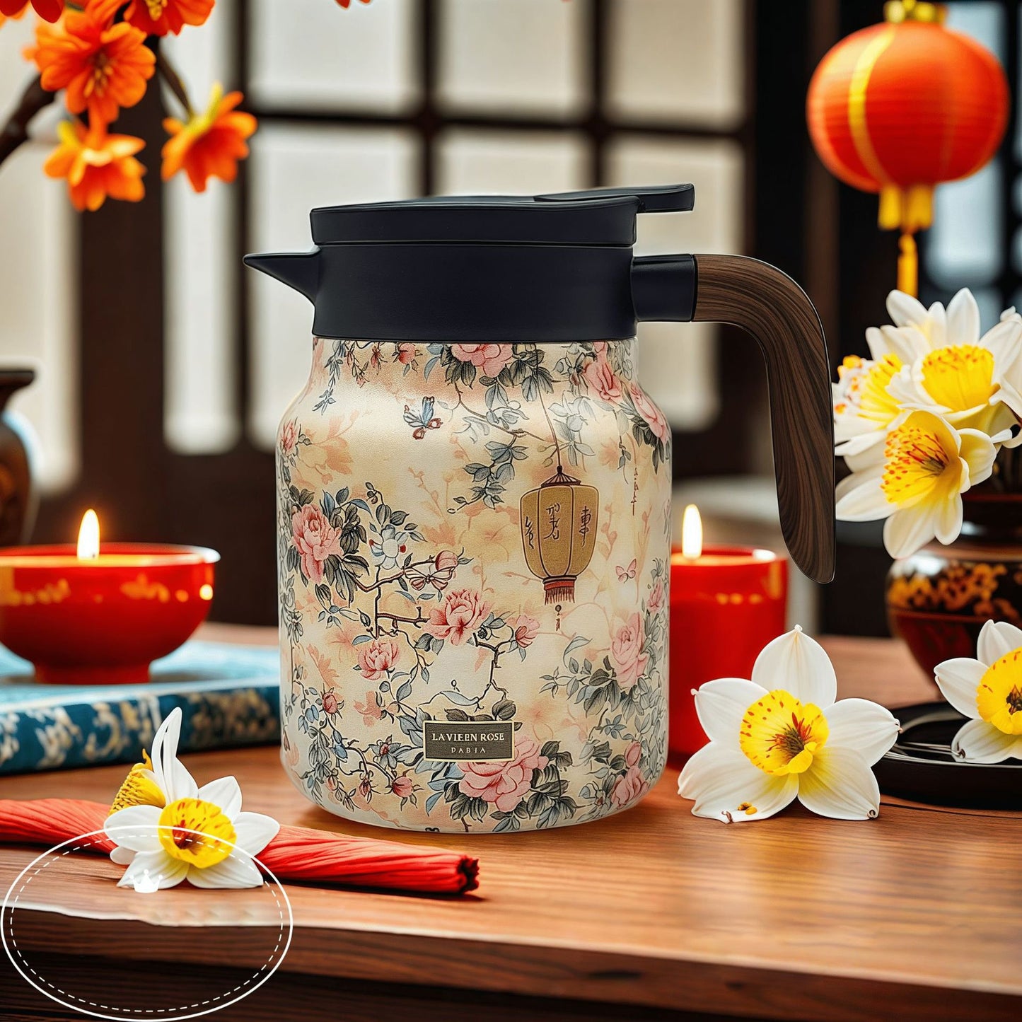 đ„Superdeal! 36% Rabatt! â Vintage Blommig Termosmugg med Tesil