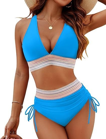 🔥 49% RABATT – 2025 Högmidjad Tummy Control Bikini Set med Färgblock