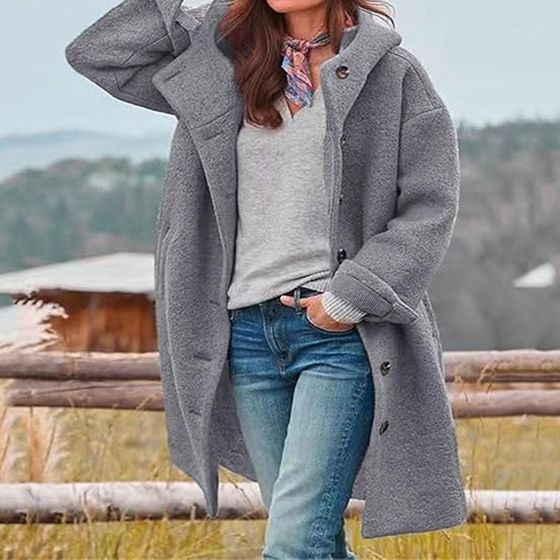 Lång Enfärgad Kappa Med Huva