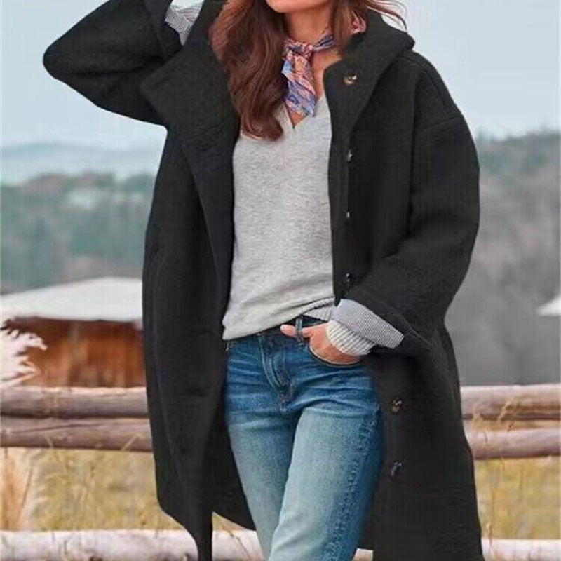 Lång Enfärgad Kappa Med Huva