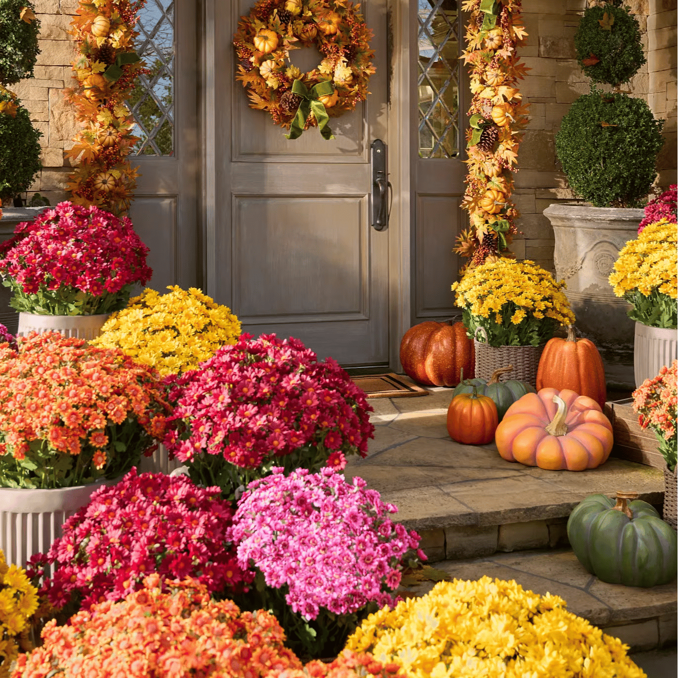 💥Sista dagen! Endast 26 SEK styck – Konstgjorda utomhusblommor "Sunset Mums" – UV-beständiga, vattentäta och vindresistenta