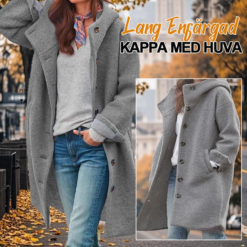 Lång Enfärgad Kappa Med Huva