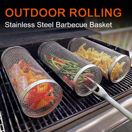 🔥Superdeal! 39% Rabatt! – Roterande Grillkorg i Rostfritt Stål