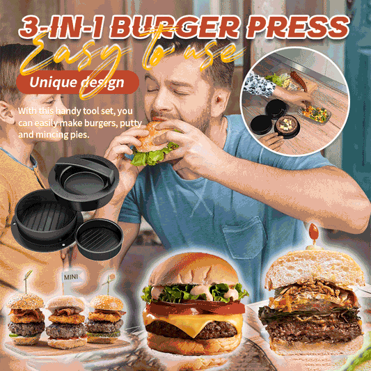 🔥Superdeal! 39% Rabatt! – 3-i-1 Hamburgarpress – För Fyllda, Klassiska & Mini-Burgare