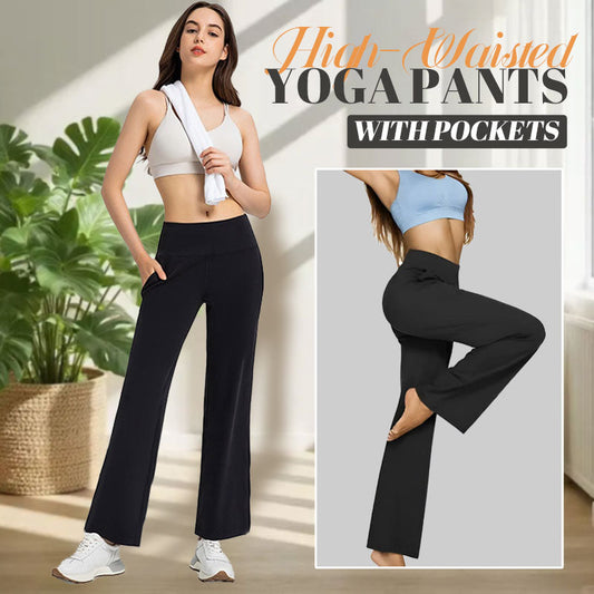 Högmidjade yogabyxor med fickor