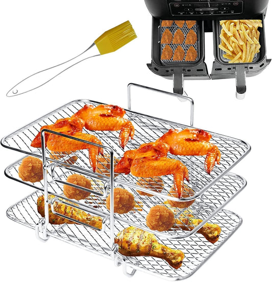 🔥Superdeal! 37% Rabatt! – Luftfritösställ i Rostfritt Stål – Flerskiktsgrill för Toast, Kött & Grönsaker (304-kvalitet)