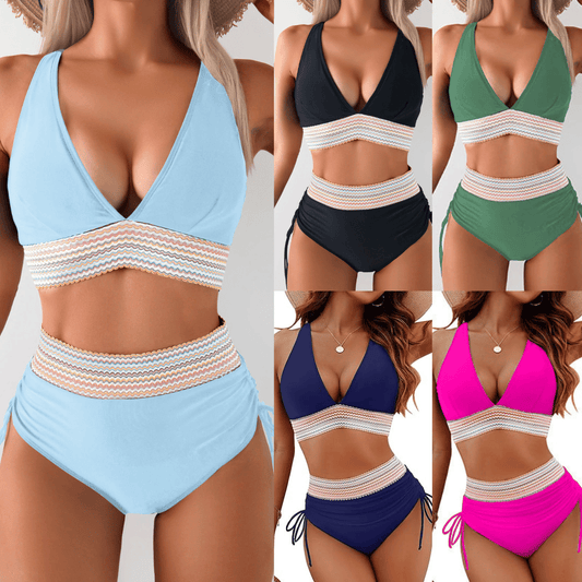 🔥 49% RABATT – 2025 Högmidjad Tummy Control Bikini Set med Färgblock