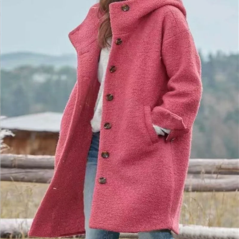 Lång Enfärgad Kappa Med Huva