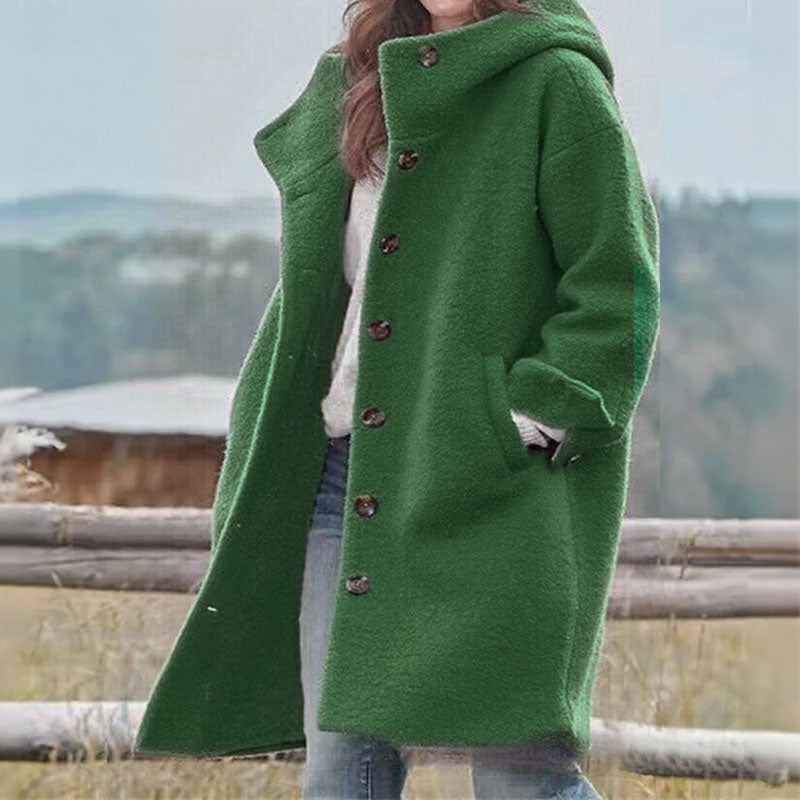 Lång Enfärgad Kappa Med Huva