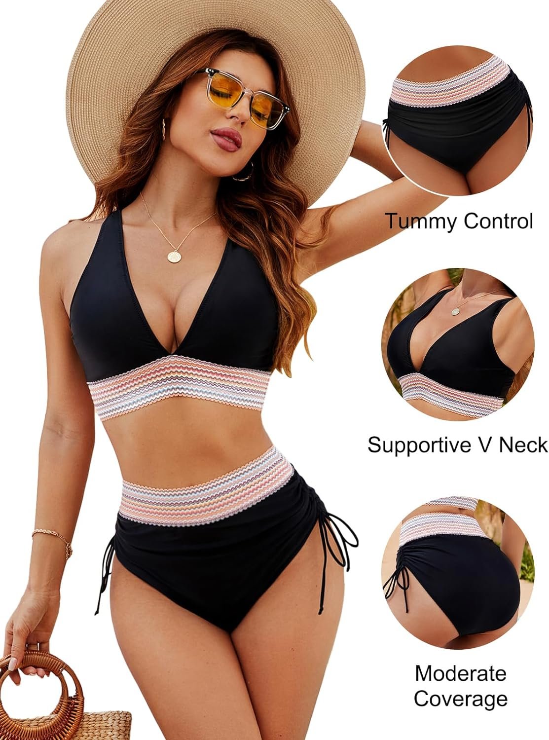 🔥 49% RABATT – 2025 Högmidjad Tummy Control Bikini Set med Färgblock
