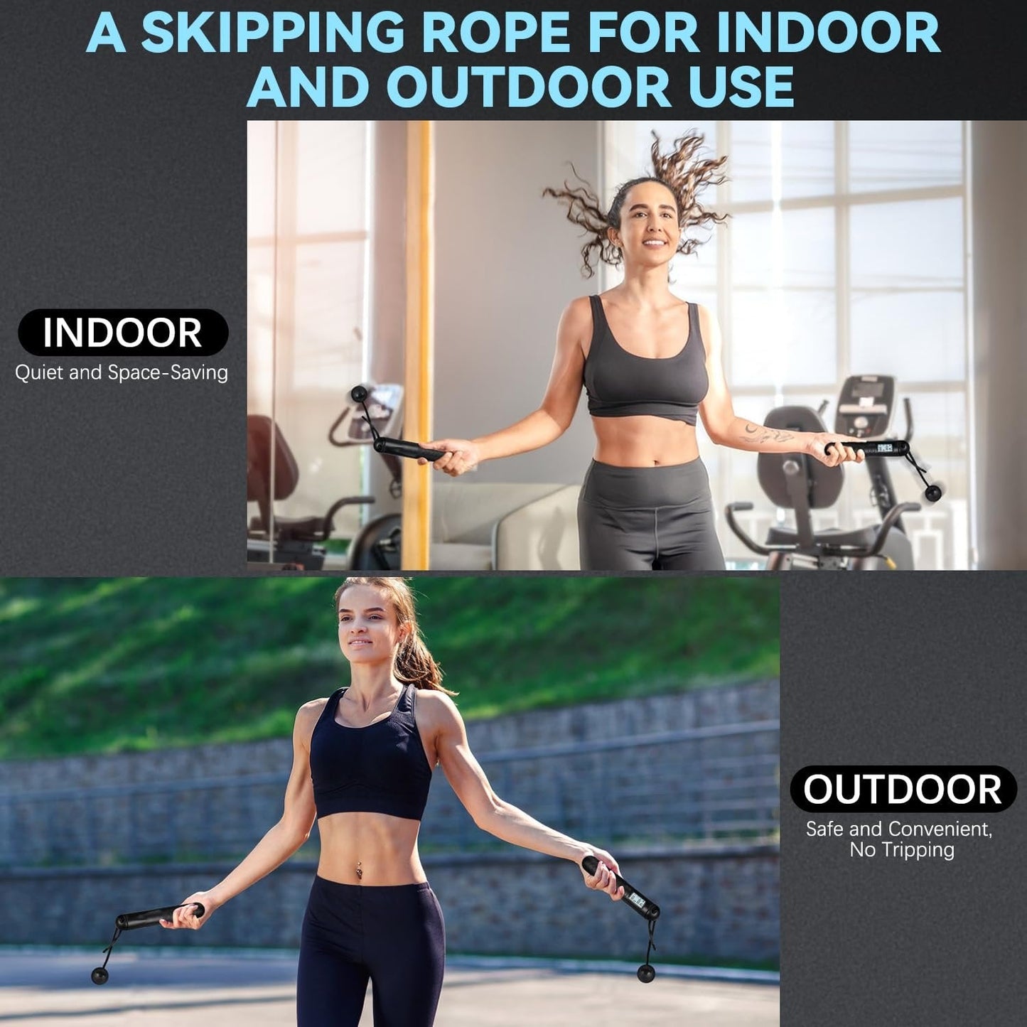 Hoppa rep med räknare, trådlöst hopp rep, smart viktade hopp rep