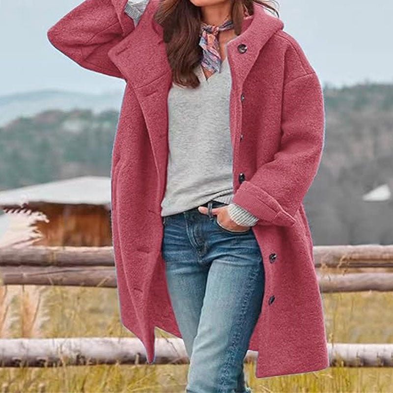 Lång Enfärgad Kappa Med Huva