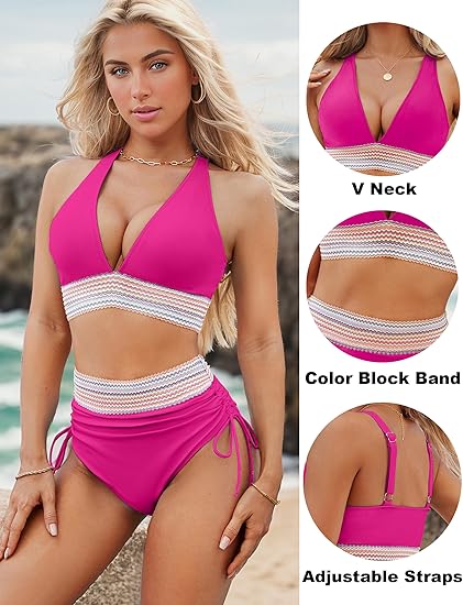 🔥 49% RABATT – 2025 Högmidjad Tummy Control Bikini Set med Färgblock
