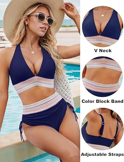🔥 49% RABATT – 2025 Högmidjad Tummy Control Bikini Set med Färgblock