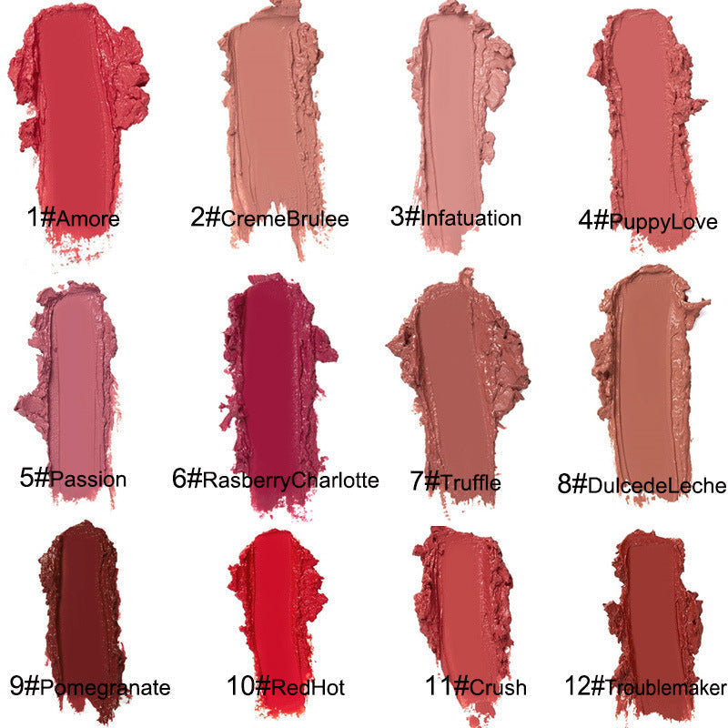 🔥 36% RABATT – 12-färgers Läppstift med Krämig Textur 💄