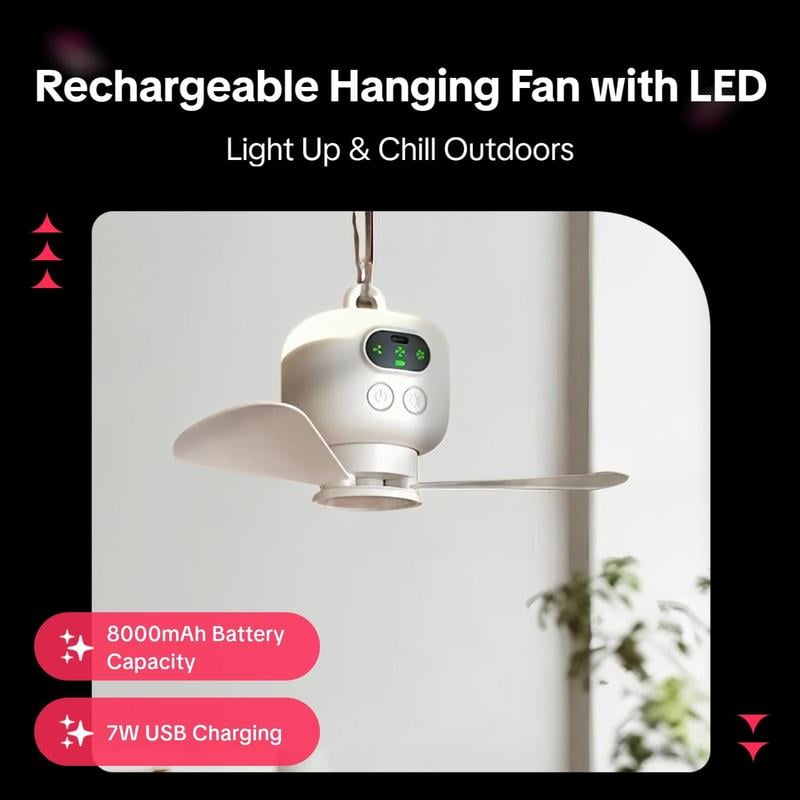 🔥 39% RABATT – Uppladdningsbar Portabel Hängfläkt med LED-lampa