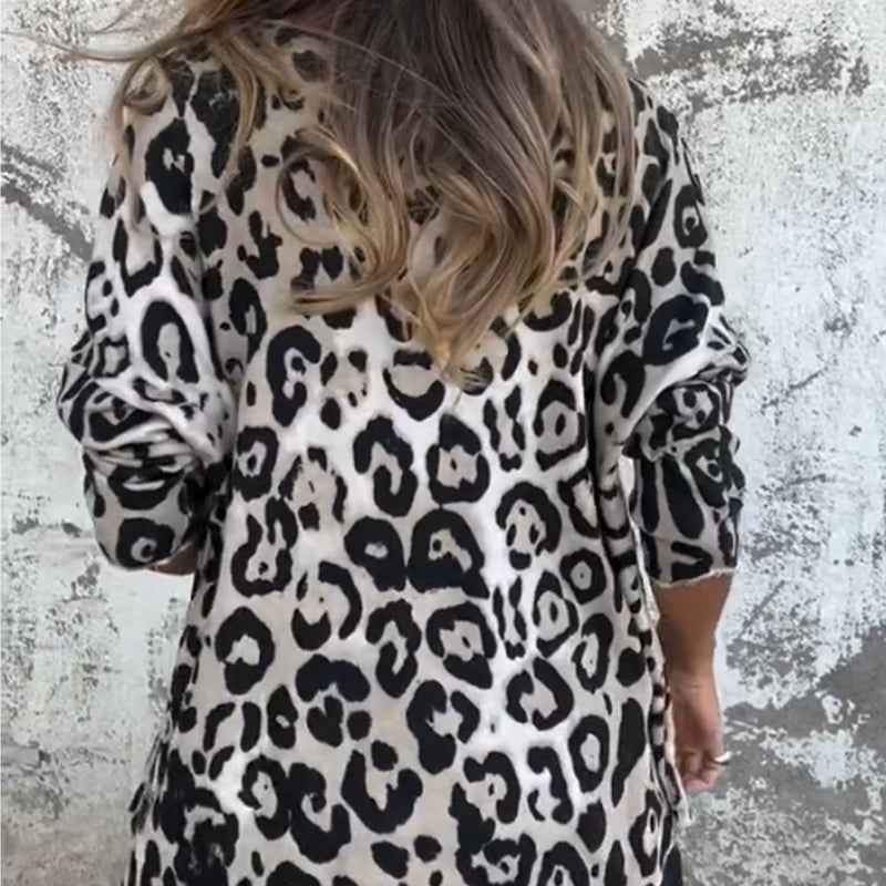 🔥 49% RABATT – 🐆 Damens Stretchtopp med Leopardtryck och Rund Hals
